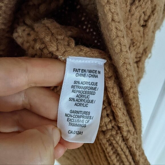 SIMONS braid knit textured knit camel brown open front long cardigan XS @M2 - Picture 7 of 12